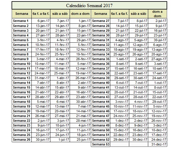 calendario semanal 2017